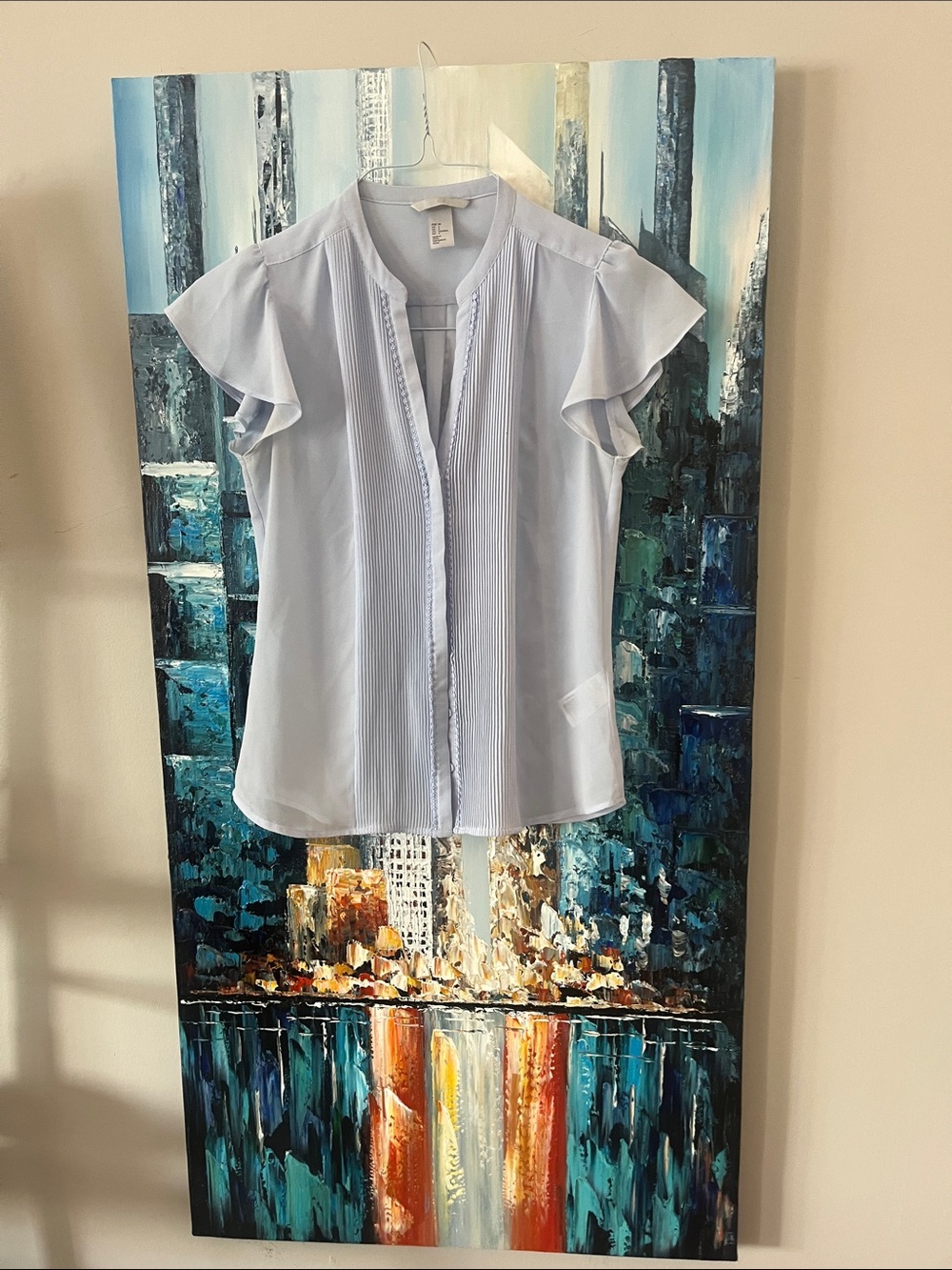 H&M Pale Blue Ruffle Sleeve Blouse